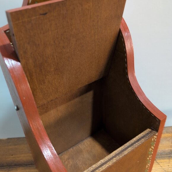 Wooden Vintage Rosemaled Recipe Card Trinket Storage Box - Picture 2 of 6